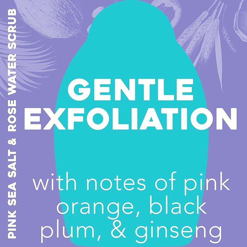 OGX Sensitive + Rose Water & Pink Sea Salt Exfoliating Body Scrub + Rose Quartz, Gentle Exfoliating Daily Body Wash Softens Skin, Body Scrub for Women, Sulfate-Free Surfactants, 19.5 fl oz - Image 2