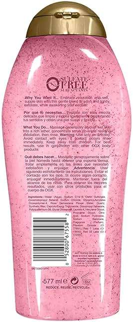 OGX Sensitive + Rose Water & Pink Sea Salt Exfoliating Body Scrub + Rose Quartz, Gentle Exfoliating Daily Body Wash Softens Skin, Body Scrub for Women, Sulfate-Free Surfactants, 19.5 fl oz - Image 5