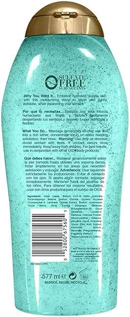 OGX Hydration + Sea Kelp & Hyaluronic Acid Sulfate-Free Lightly Moisturizing Body Scrub with Black Rice, Gentle Exfoliating Daily Body Wash to Soften & Smooth Skin, 19.5 Fl Oz - Image 5