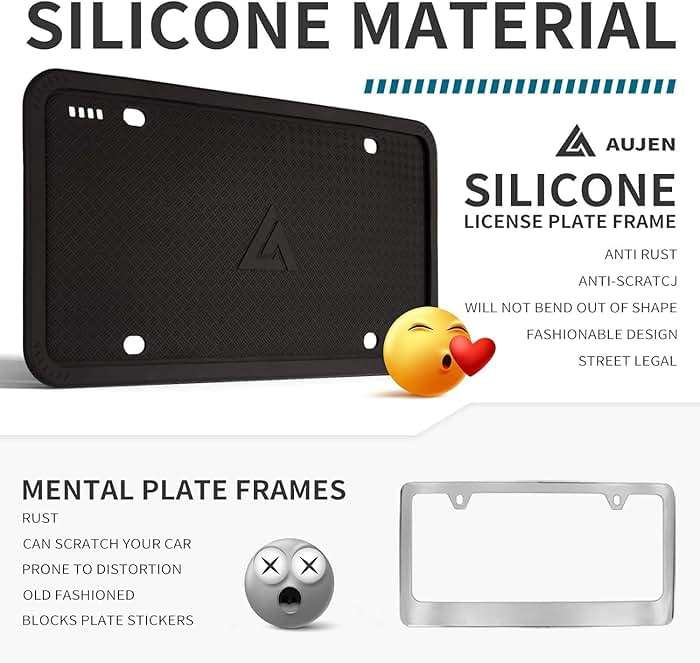 Aujen Silicone License Plate Frames Black, 2 Pack Car License Plate Frame, Universal US Black License Plate Holders Brackets Rust-Proof, Weather & Rattle-Proof, Car Accessories - Image 5