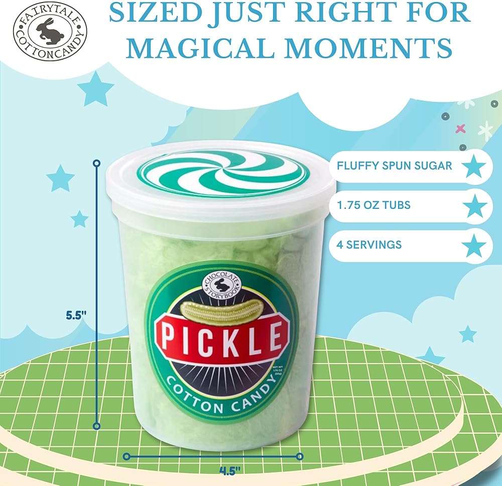 CHOCOLATE STORYBOOK Gourmet Flavored Cotton Candy – Unique Idea for Holidays, Birthdays, Gag Gifts, Party Favors (Pickle, 1.75 oz, 1-Pack) - Image 5