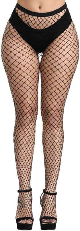 E-Laurels Womens High Waist Patterned Fishnet Tights Suspenders Pantyhose Thigh High Stockings Black - Image 1