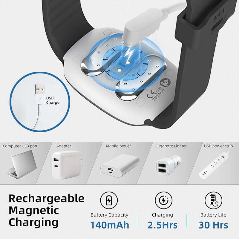 EmeTerm Fashion Anti-Nausea Wristband Relieve Morning Motion Travel Sickness Rechargeable Drug Free Bands without Side Effects - Extra 2pack Conductive Gel (Black - Extra 2pack Conductive Gel) - Image 5