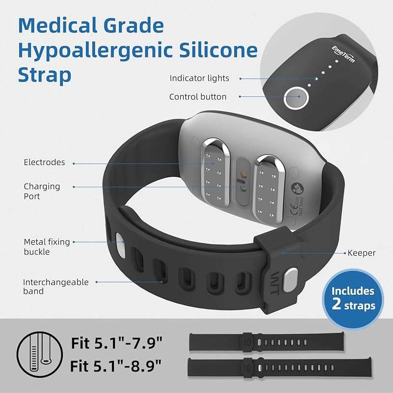 EmeTerm Fashion Anti-Nausea Wristband Relieve Morning Motion Travel Sickness Rechargeable Drug Free Bands without Side Effects - Extra 2pack Conductive Gel (Black - Extra 2pack Conductive Gel) - Image 6