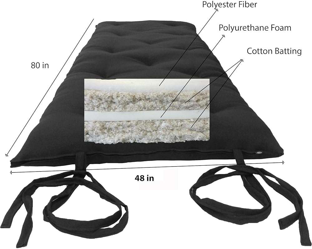 D&D Futon Furniture Cotton/Foam Floor Rolling Futon Mattresses, Yoga Meditation Mats, Black (Full RV 3 x 48 x 74) - Image 2