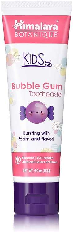 Himalaya Botanique Kids Toothpaste with Xylitol, Bubble Gum Flavor - Gentle Fluoride Free Toothpaste - Vegan, Gluten Free, SLS Free, No Artificial Flavors or Colors, 4 oz - Image 1