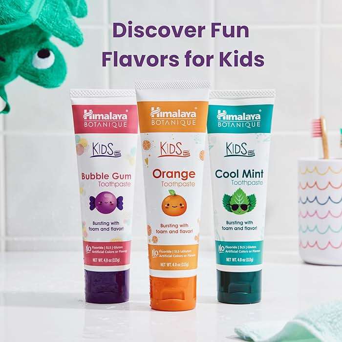 Himalaya Botanique Kids Toothpaste with Xylitol, Bubble Gum Flavor - Gentle Fluoride Free Toothpaste - Vegan, Gluten Free, SLS Free, No Artificial Flavors or Colors, 4 oz - Image 5