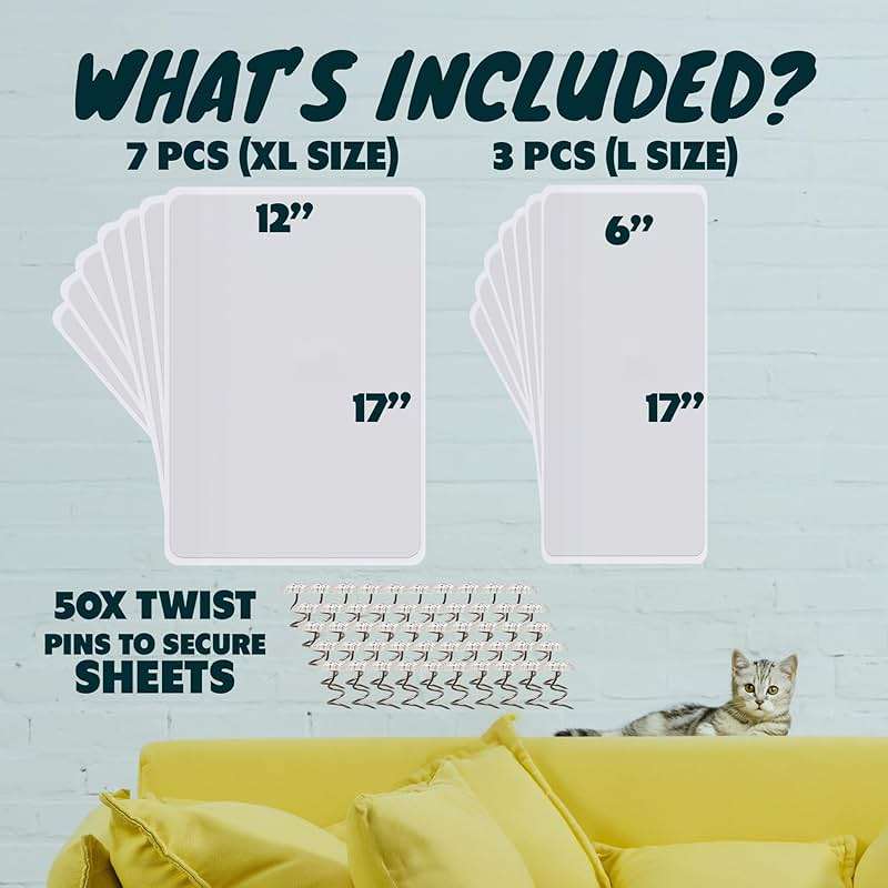 FixZilla Anti Cat Scratch Furniture Protector, 10-Pack Couch Protector from Cat Claws - Heavy-Duty, Easy-to-Apply Scratching Deterrent and Shield for Sofa Corners, Walls, Doors- with 50 Twist Pins - Image 5