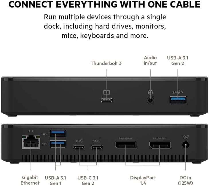 Belkin Thunderbolt 3 Dock Plus Thunderbolt 3 Cable - USB-C Hub - 8-In-1 Docking Station for MacOS & Windows, Dual 4K @60Hz, 40Gbps Transfer Speed, 60W Upstream Charging, w/ Ethernet & Audio Ports - Image 4