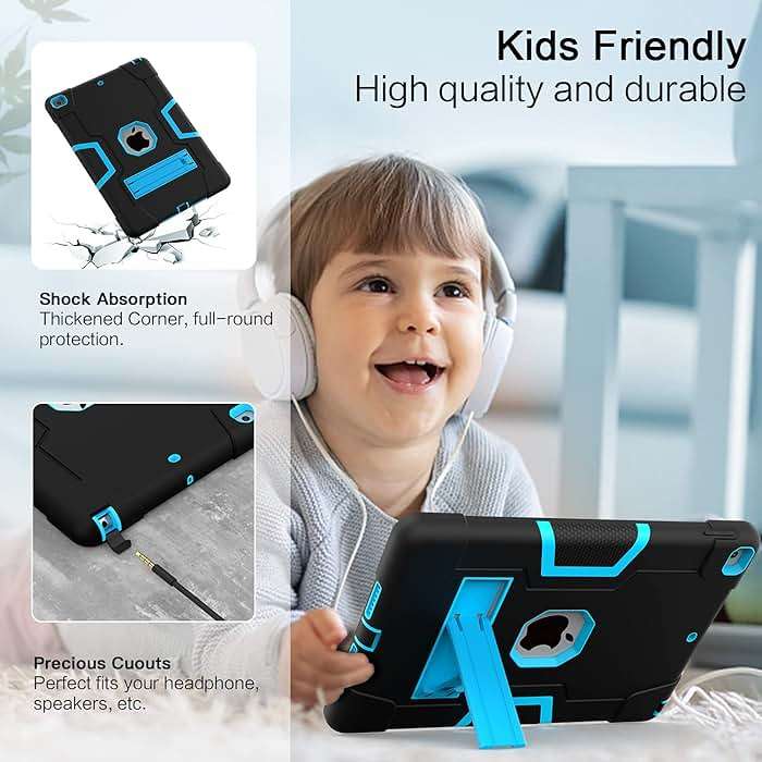 Cantis Case for iPad 9th/8th/7th Generation, iPad 10.2 inch 2021/2020/2019, Slim Heavy Duty Shockproof Rugged Protective Case with Built-in Stand for Kids, 3 Layer Protective Cover, Black+Blue | Slim - Image 5
