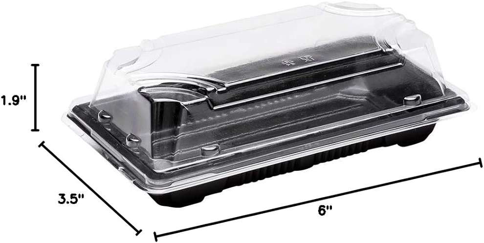 Restaurantware Roku 5.4 x 3 Inch Sushi Trays 100 Disposable Sushi Containers With Lids - Small Rectangle Black Plastic To Go Containers Take Out Containers For Appetizers Entrees or Desserts - Image 3