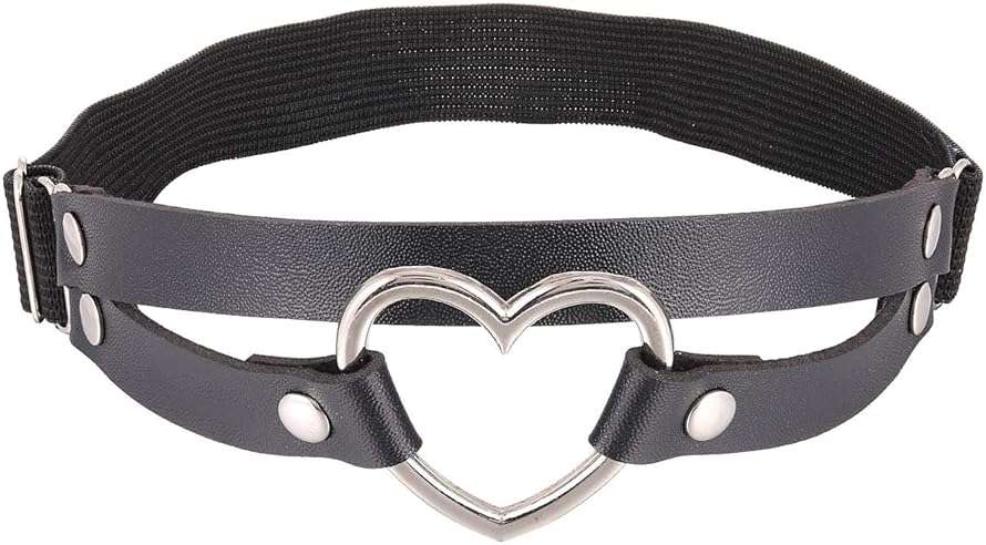 FM FM42 Multicolor PU Simulated Leather Women's Gothic Double Straps Heart O Ring Leg Thigh Elastic Garter Belt, One Pair - Image 2