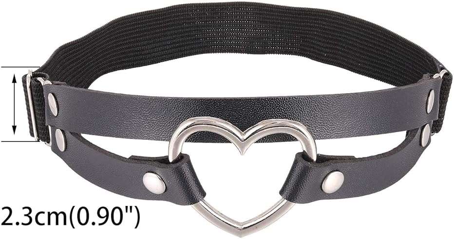 FM FM42 Multicolor PU Simulated Leather Women's Gothic Double Straps Heart O Ring Leg Thigh Elastic Garter Belt, One Pair - Image 3