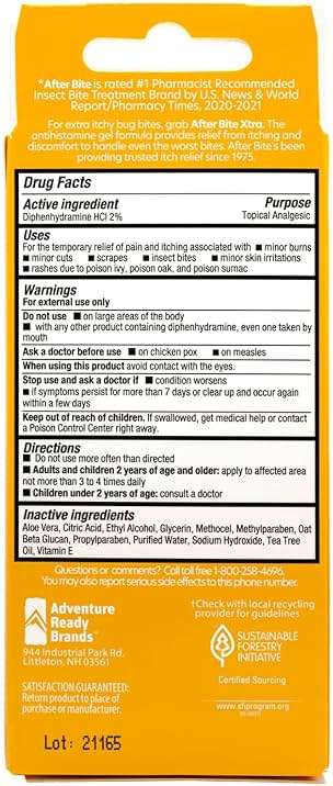 After Bite Xtra Formula - Itch Relief with Diphenhydramine HCl - Ideal for Mosquito & Fire Ant Bites, Bees & More - Portable Gel Formula - 0.7 oz (4 Pack) - Image 7