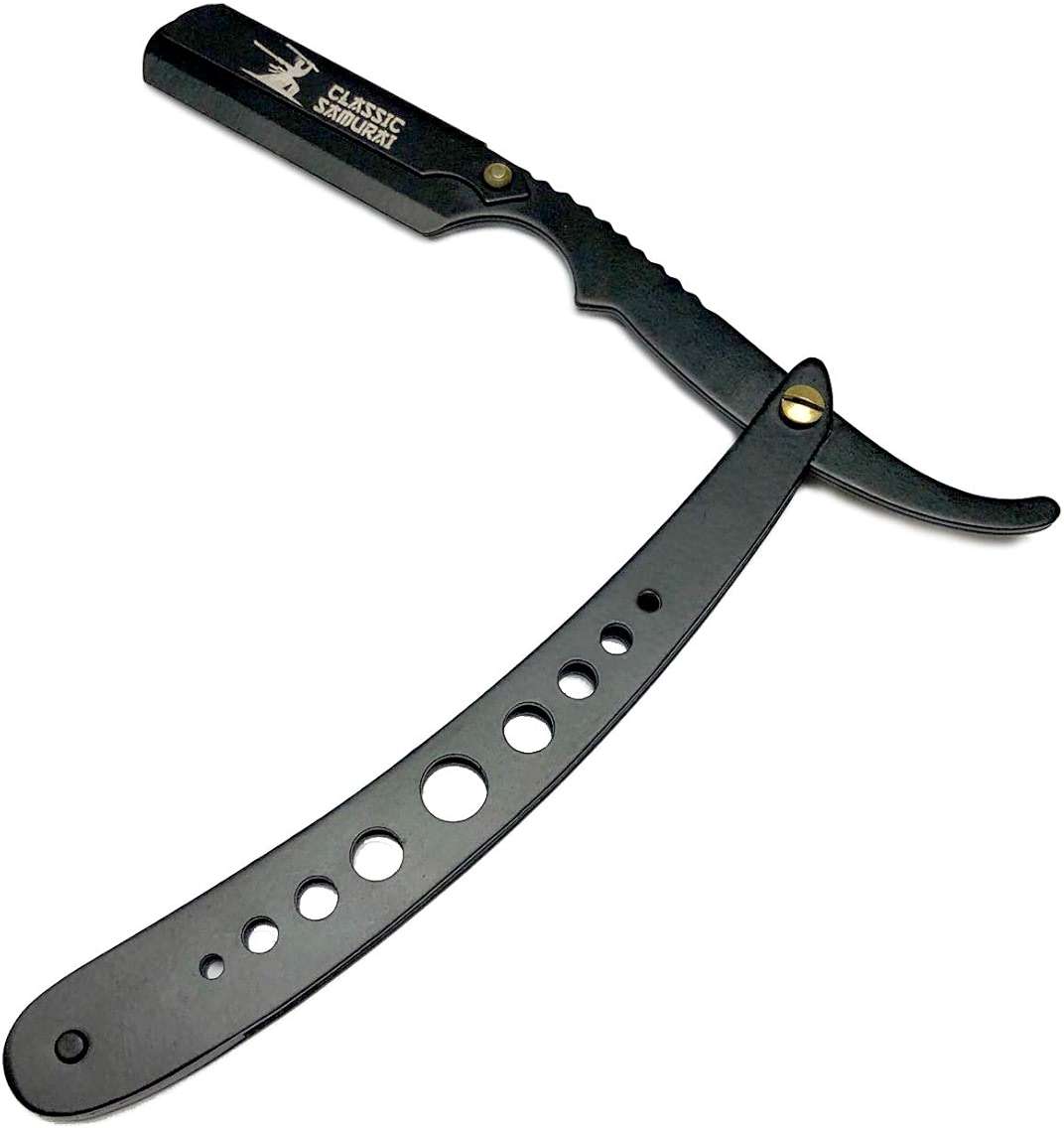 Classic Samurai New Ergonomic Design Stainless Steel Professional Folding Straight Edge Barber Razor Shavette Manual Shaver with 100 Lord Single Blades (Matte Black + 100 Lord Blades) - Image 3