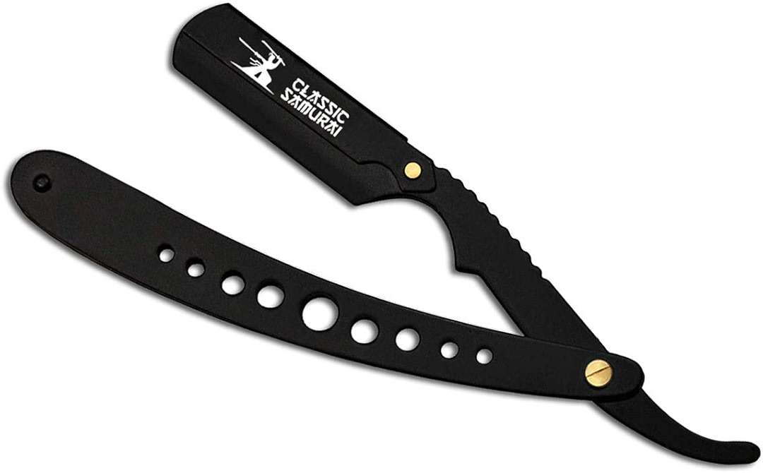Classic Samurai New Ergonomic Design Stainless Steel Professional Folding Straight Edge Barber Razor Shavette Manual Shaver with 100 Lord Single Blades (Matte Black + 100 Lord Blades) - Image 5
