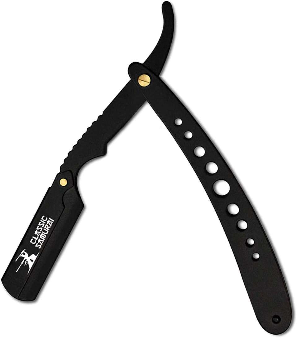 Classic Samurai New Ergonomic Design Stainless Steel Professional Folding Straight Edge Barber Razor Shavette Manual Shaver with 100 Lord Single Blades (Matte Black + 100 Lord Blades) - Image 6