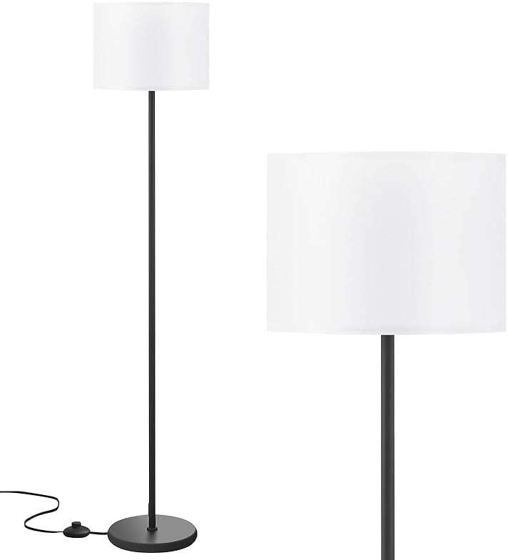 Modern Floor Lamp Simple Design with White Shade, Foot Pedal Switch, 60" Small Tall Lamps for Living Room Bedroom Office Dining Room Kitchen, Black Pole Lamp(Without Bulb) - Image 1