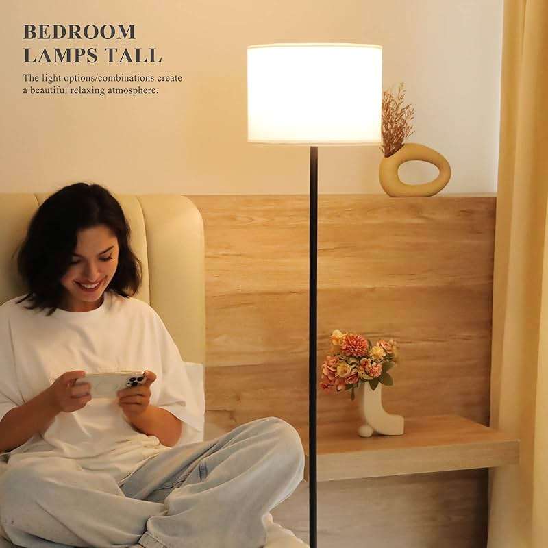 Modern Floor Lamp Simple Design with White Shade, Foot Pedal Switch, 60" Small Tall Lamps for Living Room Bedroom Office Dining Room Kitchen, Black Pole Lamp(Without Bulb) - Image 4