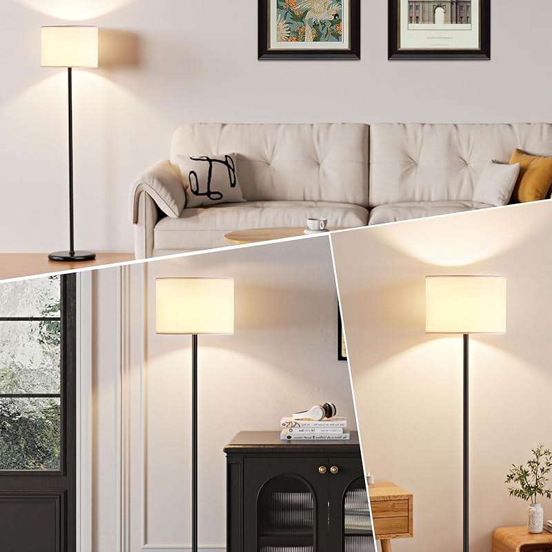 Modern Floor Lamp Simple Design with White Shade, Foot Pedal Switch, 60" Small Tall Lamps for Living Room Bedroom Office Dining Room Kitchen, Black Pole Lamp(Without Bulb) - Image 7
