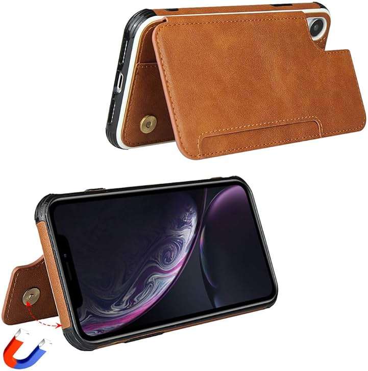 Cavor for iPhone Xr Case with Card Holder,Xr Wallet Case for Women Men,for iPhone Xr Phone Case with Stand and Strap,Leather Shockproof Protective- Brown - Image 2