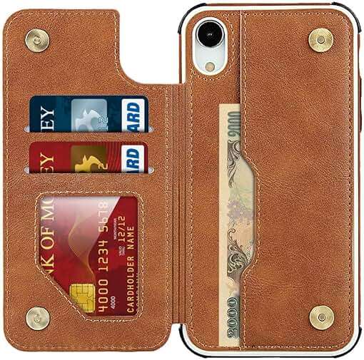 Cavor for iPhone Xr Case with Card Holder,Xr Wallet Case for Women Men,for iPhone Xr Phone Case with Stand and Strap,Leather Shockproof Protective- Brown - Image 8