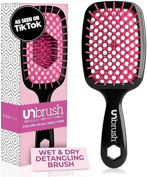 FHI Heat UNbrush Detangling Brush for Pain-Free Brushing on All Wet or Dry Hair Types — Durable DuoFlex Anti-Static Bristles, Lightweight Handle, Vented Hair Brush, Cherry Blossom - Image 1