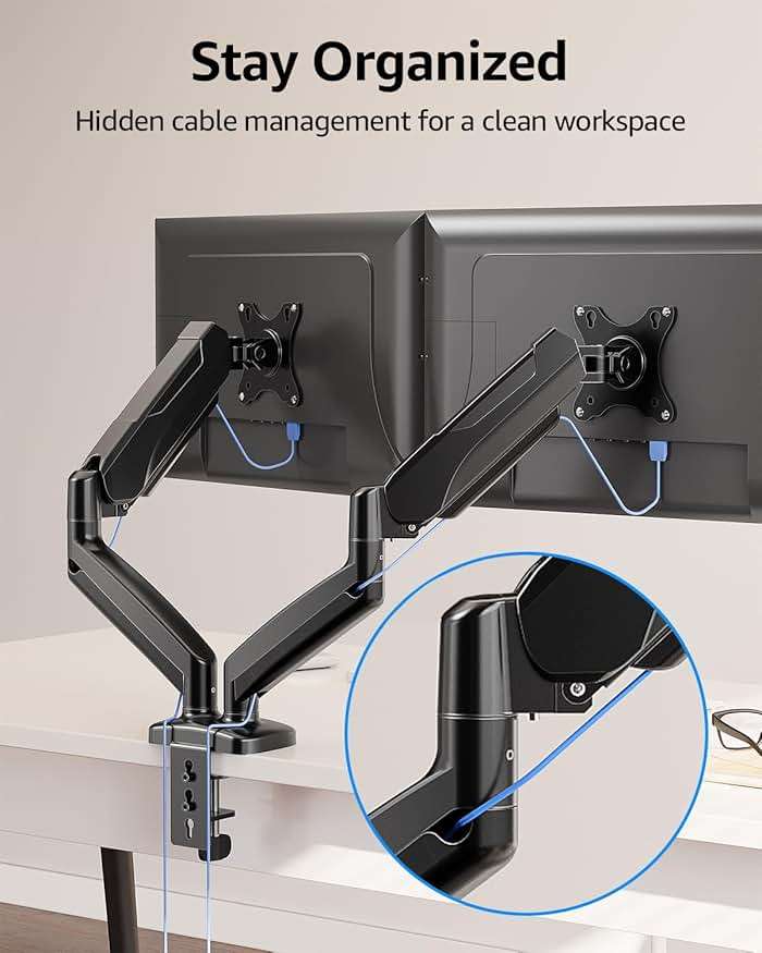 MOUNTUP Dual Monitor Stand for Desk, Monitor Arms for 2 Monitors 32 27 24 22 Inches, Height Adjustable Double Monitor Mount, VESA Mount with C-Clamp & Grommet Base, Holds 4.4-17.6lbs - Image 9