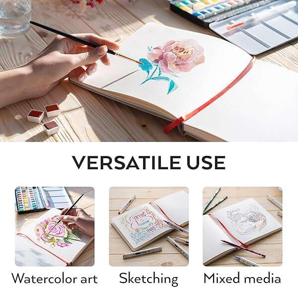 ARTEZA Watercolor Sketchbooks, Pack of 2, 8.25 x 8.25 Inches, 68 Pages Each, 110 lb / 230 GSM, Cold Press, Dual-Sided, Acid-Free Linen-Bound Hardcover Books for Watercolor and Mixed Media - Image 5