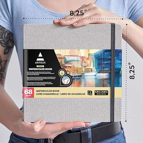 ARTEZA Watercolor Sketchbooks, Pack of 2, 8.25 x 8.25 Inches, 68 Pages Each, 110 lb / 230 GSM, Cold Press, Dual-Sided, Acid-Free Linen-Bound Hardcover Books for Watercolor and Mixed Media - Image 7