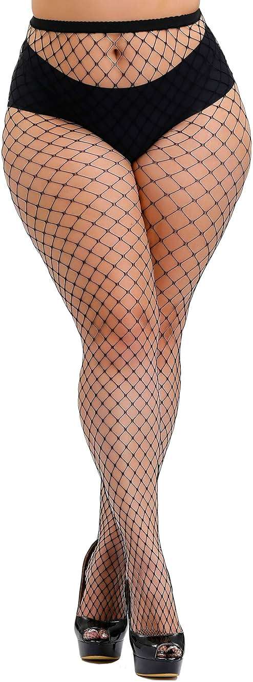 HZH Womens High Waist Tights Fishnet Stockings Plus Size Thigh High Pantyhose - Image 1