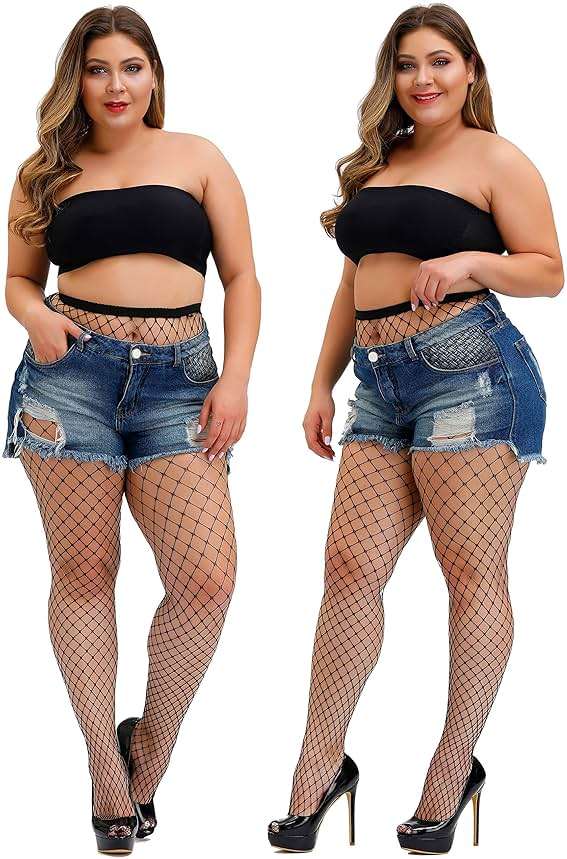 HZH Womens High Waist Tights Fishnet Stockings Plus Size Thigh High Pantyhose - Image 2