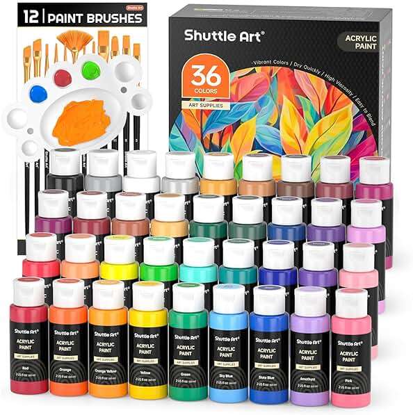 Shuttle Art Acrylic Paint, 36 Colors Acrylic Paint Set with Brushes & Palette, 2oz/60ml Bottles, Rich Pigments Non-toxic for Artists Kids & Adults, Painting on Canvas Rocks Ceramic Wood - Image 1