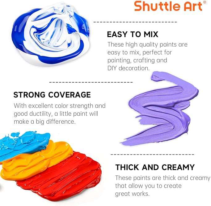 Shuttle Art Acrylic Paint, 36 Colors Acrylic Paint Set with Brushes & Palette, 2oz/60ml Bottles, Rich Pigments Non-toxic for Artists Kids & Adults, Painting on Canvas Rocks Ceramic Wood - Image 4