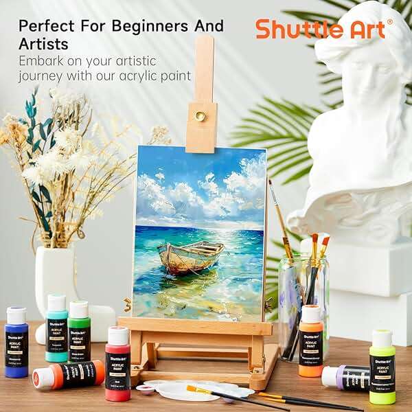Shuttle Art Acrylic Paint, 36 Colors Acrylic Paint Set with Brushes & Palette, 2oz/60ml Bottles, Rich Pigments Non-toxic for Artists Kids & Adults, Painting on Canvas Rocks Ceramic Wood - Image 5