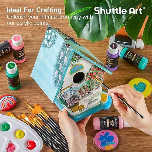 Shuttle Art Acrylic Paint, 36 Colors Acrylic Paint Set with Brushes & Palette, 2oz/60ml Bottles, Rich Pigments Non-toxic for Artists Kids & Adults, Painting on Canvas Rocks Ceramic Wood - Image 6