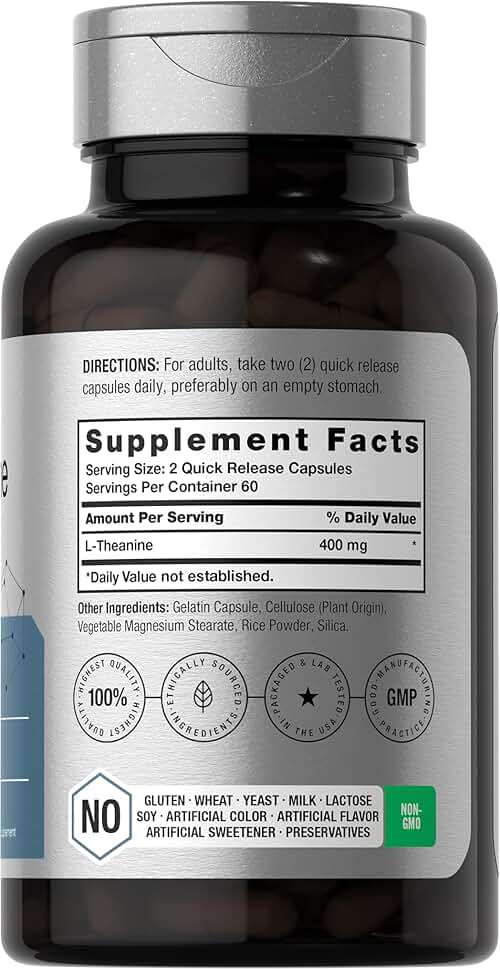 Horbäach L-Theanine Supplement | 400mg | 120 Powder Capsules | Non-GMO & Gluten Free - Image 2