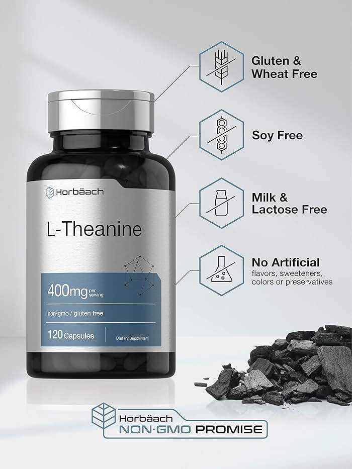 Horbäach L-Theanine Supplement | 400mg | 120 Powder Capsules | Non-GMO & Gluten Free - Image 4