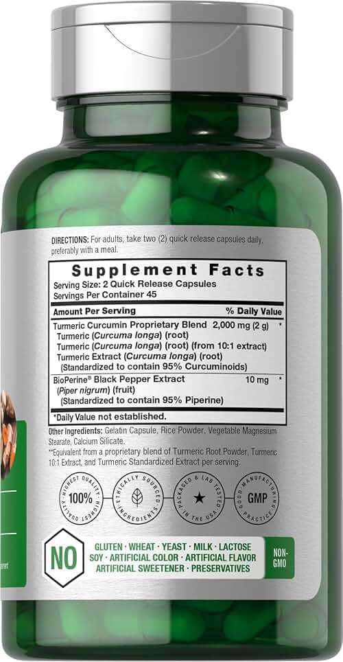 Horbäach Turmeric Curcumin Supplement | 90 Capsules | Complex with Black Pepper | Non-GMO, Gluten Free - Image 2