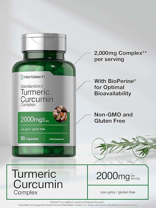 Horbäach Turmeric Curcumin Supplement | 90 Capsules | Complex with Black Pepper | Non-GMO, Gluten Free - Image 3