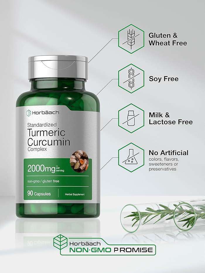 Horbäach Turmeric Curcumin Supplement | 90 Capsules | Complex with Black Pepper | Non-GMO, Gluten Free - Image 4