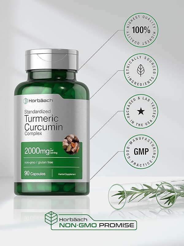 Horbäach Turmeric Curcumin Supplement | 90 Capsules | Complex with Black Pepper | Non-GMO, Gluten Free - Image 5
