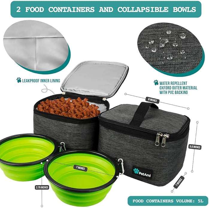 PetAmi Dog Travel Bag - Organizer with Food Container and Bowls, Supplies for Weekend Camping, Cat Diaper Bag (Charcoal, Large) - Image 3