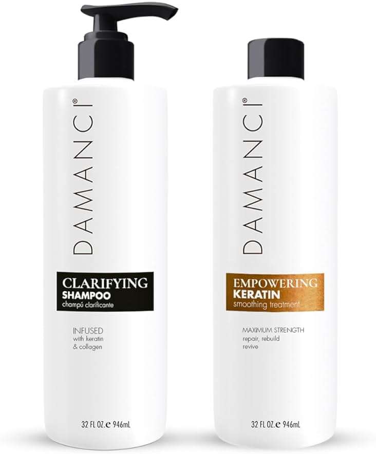 DAMANCI Keratin Recovery Kit, Brazilian Smoothing Treatment, Hair Restoration Kit with Stem Cells to Smooth Hair, Control Frizz and Reduce Volume, with Prep Clarifying Shampoo (32 Oz) - Image 1