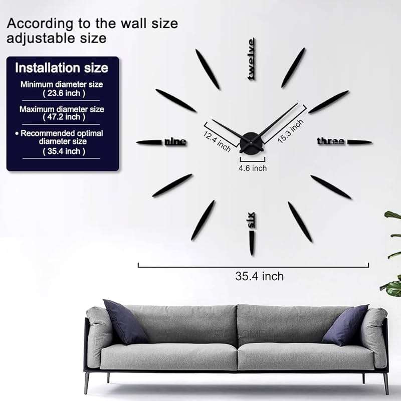SIEMOO DIY Wall Clock, 3D Mirror Stickers Large Frameless Wall Clock Modern Design Watches Hours for Home Living Room Bedroom Office Decoration Gifts-Silver 012 - Image 5