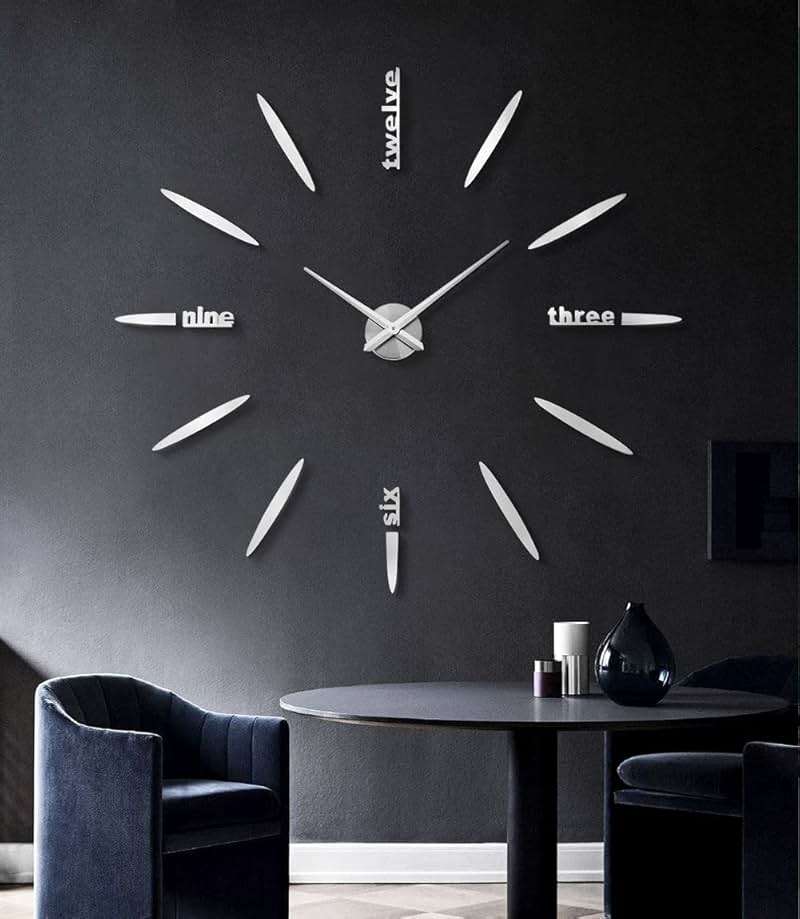 SIEMOO DIY Wall Clock, 3D Mirror Stickers Large Frameless Wall Clock Modern Design Watches Hours for Home Living Room Bedroom Office Decoration Gifts-Silver 012 - Image 7