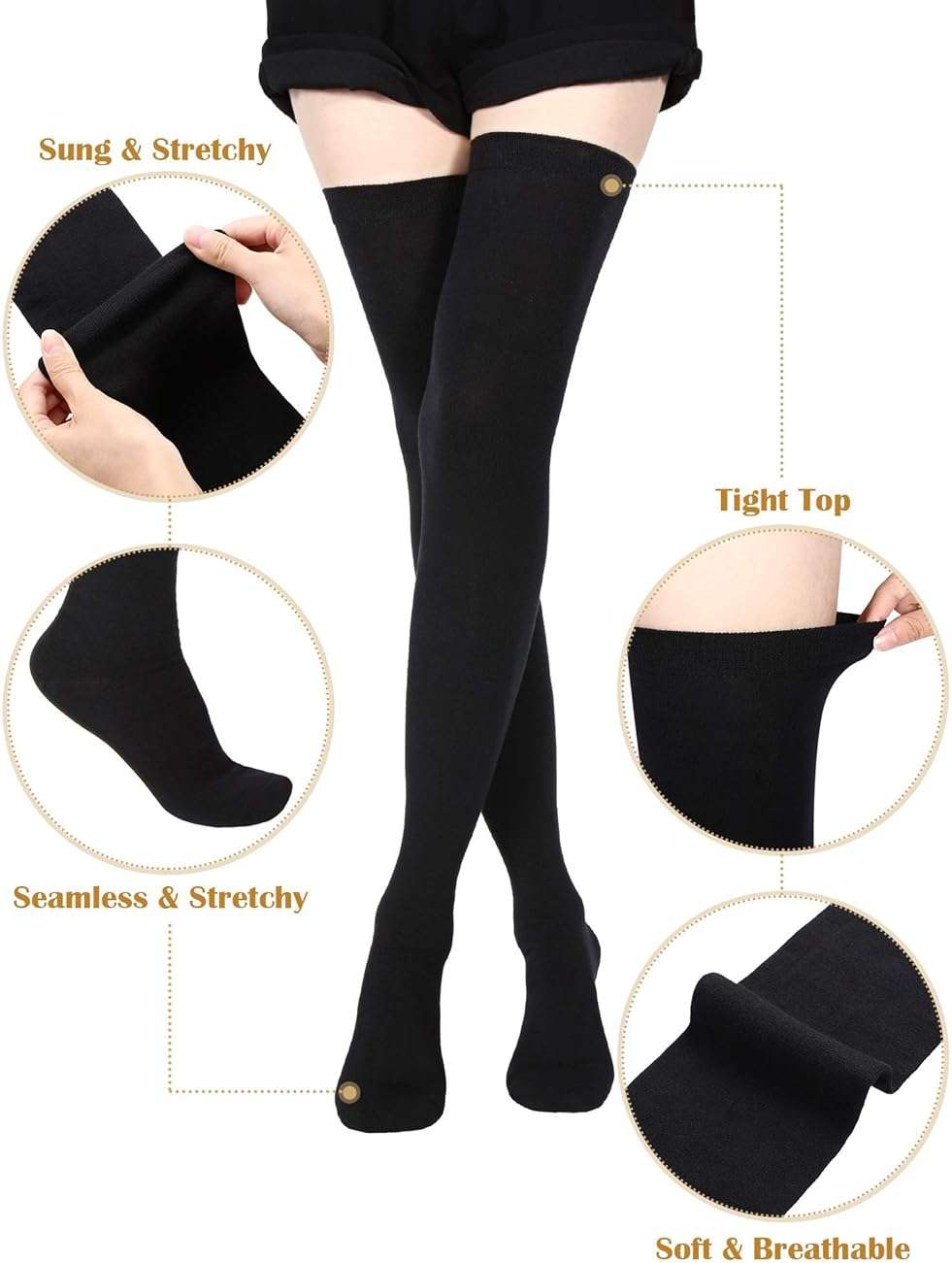 SATINIOR Extra Long Socks Thigh High Cotton Socks Extra Long Knee Boot Stockings for Women - Image 4