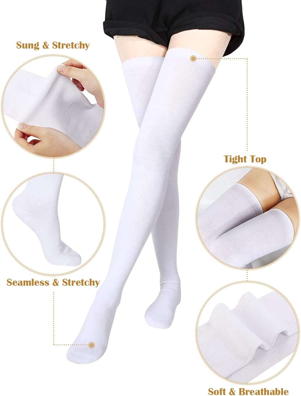 SATINIOR Extra Long Socks Thigh High Cotton Socks Extra Long Knee Boot Stockings for Women - Image 2