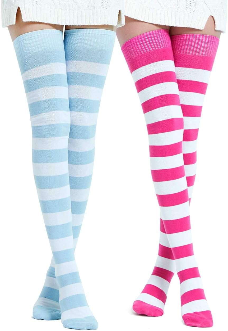 Kayhoma Extra Long Cotton Stripe Thigh High Socks Over the Knee High Socks - Image 1