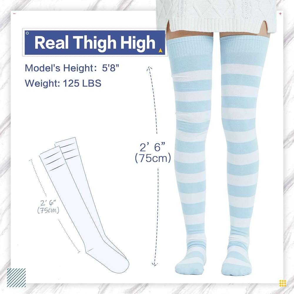 Kayhoma Extra Long Cotton Stripe Thigh High Socks Over the Knee High Socks - Image 2